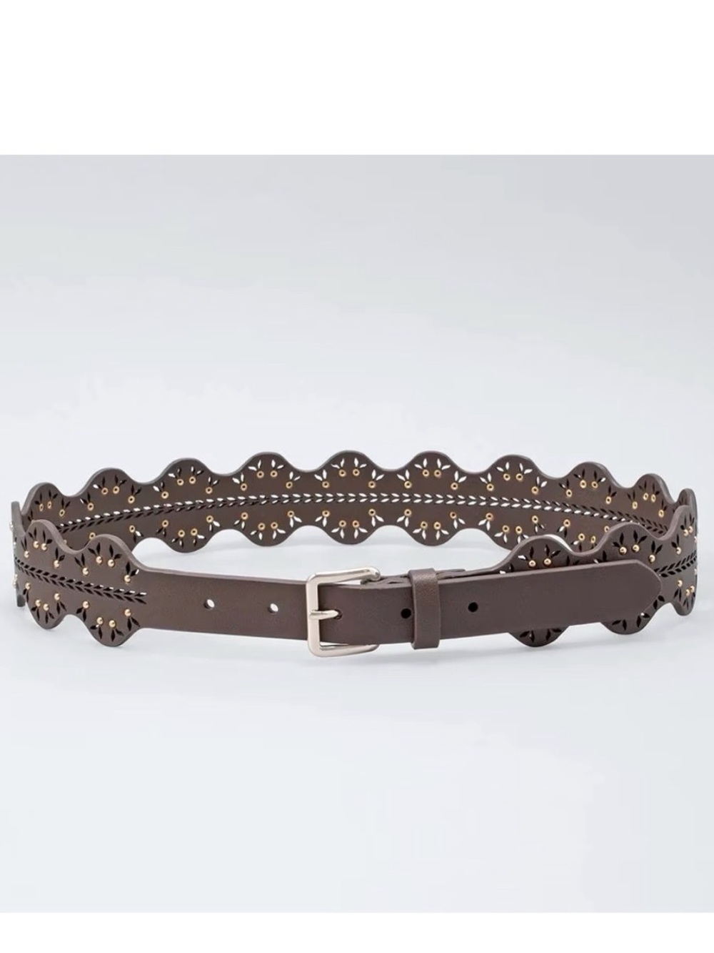 WHBM BROWN SCALLOPED STUD DETAIL BELT
